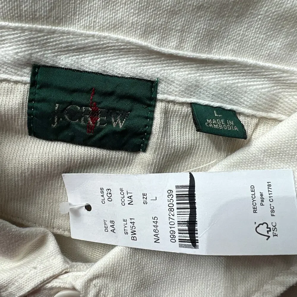 J Crew Rugby Shirt With Striped Placket Mens Large Natural